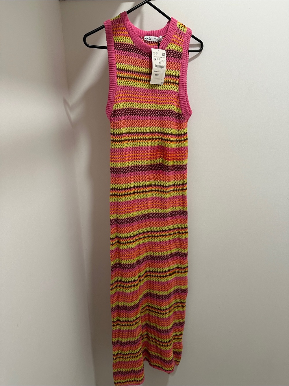 Zara Multicolor Striped Knit Maxi Dress — Pink, Yellow, Green